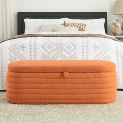 45.5 inchesStorage Ottoman Bench Upholstered Fabric Storage Bench End of Bed Stool with Safety Hinge for Bedroom, Living Room, Entryway, orange teddy