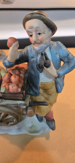Vintage Ceramic Man With A Fruit Cart And Pipe Porcelain figurine from Japan