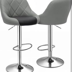 Set of 2 Swivel Counter Height Bar Stools, Modern Island Chair with Back and Footrest Gray/Black  -  New in Box