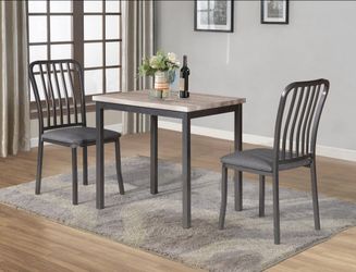 Dining set 3 pc Light grey top, Grey Metal finish, Fabric, New Especial price