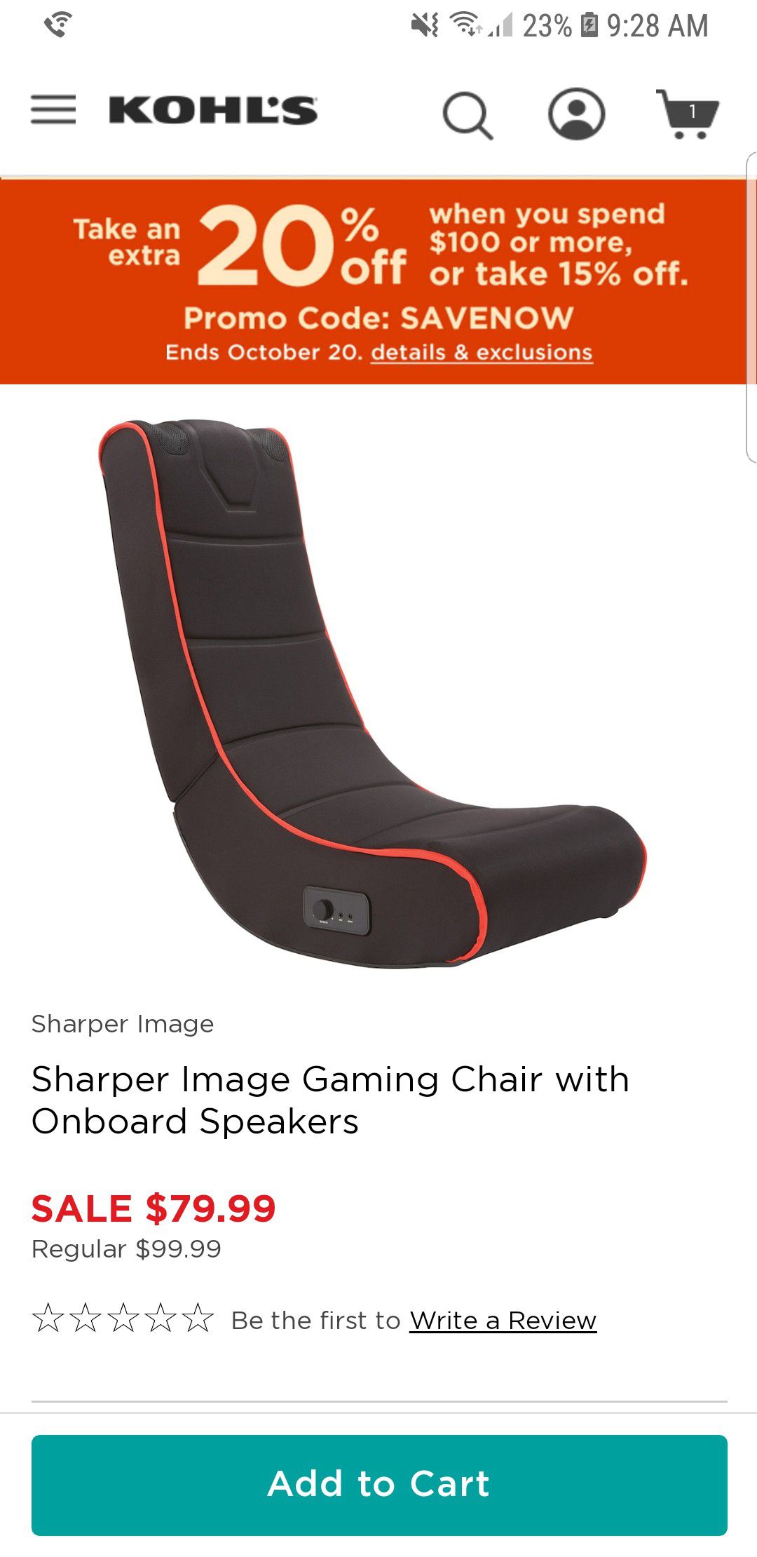 Sharper image gaming chair with onboard speakers