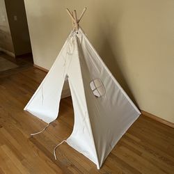 Kids cotton teepee foldable Beige Play Tent with 4 AA batt Powered star Lights