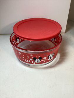 Festive Mickey Minnie Get Merry Glass Pyrex Bowl With Lid