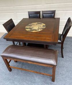 6-PC HIGH TOP DINING SET WITH LAZY SUSAN (TABLE,PADDED BENCH AND 4 PADDED CHAIRS