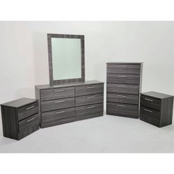Dresser, Mirror, Chest And 2 Nightstands - Cómoda Con Espejo , Gavetero Y 2 Mesitas De Noche 