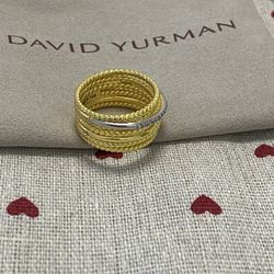 David Yurman 18K Yellow Gold Diamond Crossover Ring 