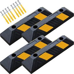 Heavy-Duty Rubber Parking Curbs, Parking Garage Floor Stoppers with Reflective Stickers, Mounting Screws Included, Wheel Stoppers for Car, Truck, Pick