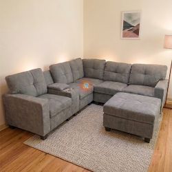 Modular Sectional Sofa Couch with Console and Ottoman