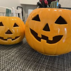 Vintage  Jack O'Lantern Pumpkin Ceramic Candle Holder Halloween Decoration