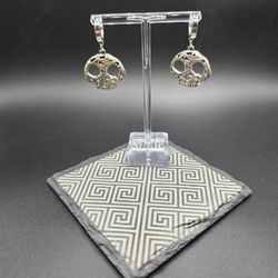 Silver Hand Engraved Sugar Skull Dangle Earrings