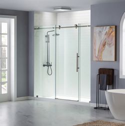 MBSDC7276-B/C  Frameless Shower Doors 68-72" Width x76"Height with 3/8"(10mm) Clear Tempered Glass inPolished Brushed Nickel/Chrome Finish