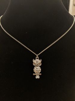 $10. Silverstone Owl pendant necklace with rhinestones. Necklace is 26 in. Pendant measures 1.25 in long and 1/2 in wide.