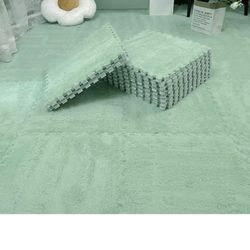 12 Pcs Plush Interlocking Carpet Tiles, Carpet Squares Patchwork Mat Kids Soft Foam Floor Tiles for Baby Anti Slip Playmat - Ideas for Playroom, Bedro