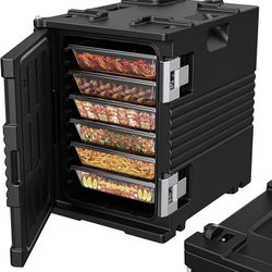 95Qt Food Warmer with Wheels, 304 Stainless Steel Latch and Door Shaft, Catering Food Warmers for Parties, LLDPE Insulated Food Carrier for 6 Full-Siz