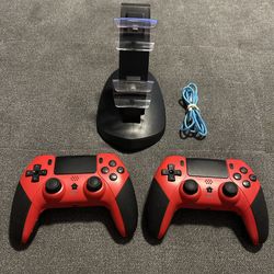 PS4 Controller Charger Charging Dock Station with two red controllers