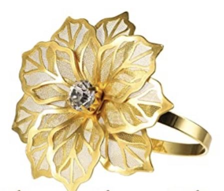 Gold and Rhinestone Flower Napkin Rings (100)