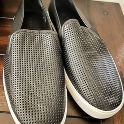 Vince  Black Leather Perforated Sneakers Slip On  Side 9 Women 