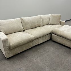 Beige Cloud Sectional Modular With Ottoman 