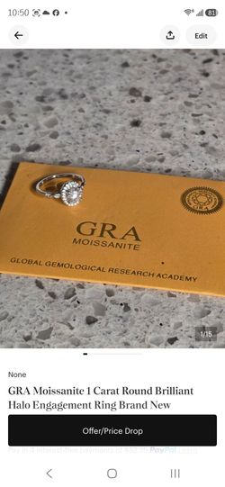 GRA Moissanite 1 Carat Round Brilliant Halo Engagement Ring Brand New