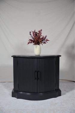 Black Wood Cabinet with Fluted Doors