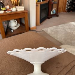 Vintage Fruit Bowl - Milk Glass - Old Colony Open Lace Anchor Hocking Pedestal