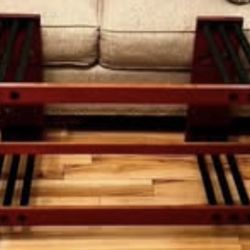 Excellent Used Condition Cherry Wood TV Stand / Entertainment Console with Heavy, Scratch-Free Glass Shelves (Not Pictured) and Matching Cherry Wood S