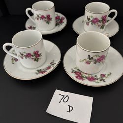 Set Of 4 Demitasse Cups/saucers Floral: Great For Kid Tea Parties