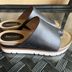 Brand New Josef Seibel Black Leather Slip On Sandals 