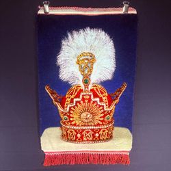 Persian Rug Shah Pahlavi Crown Hand Knotted 50 Raj Tabriz Pictorial (Taj of Iran)22in x 15in or 55cm x 38cm Silk Foundation w/Rug Hangers