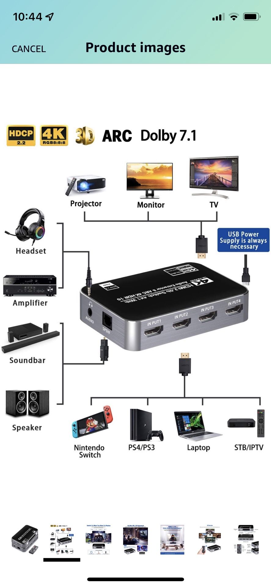 HDMI Switch Audio Extractor - Tenusn 4 Port (4x1) HDMI 2.0 Switcher with IR Remote 4K 60HZ 4 in 1 Out Selector Box + 7.1Atoms + Optical SPDIF/Toslink 