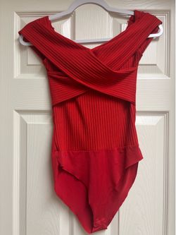 Zara Red Ribbed Crossover Bodysuit