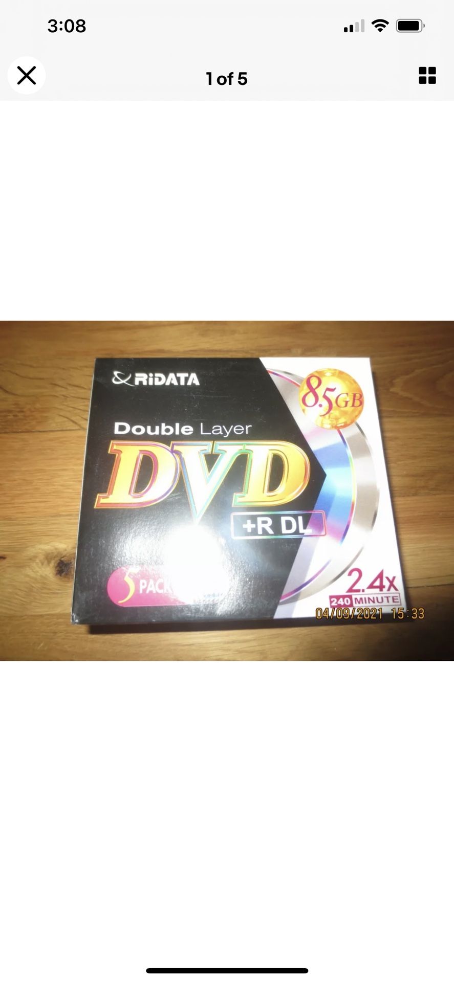 *NEW SEALED 5 PACK* Ridata Double Layer Dvd + R DL 5 Pack 2.4x 240 Minute 8.5 Gb