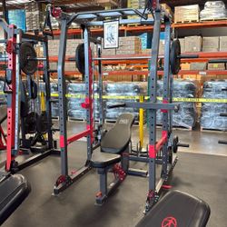 MARCY SM-4903 Home Gym Smith Machine Squat Rack Power Cage with Olympic Bench  