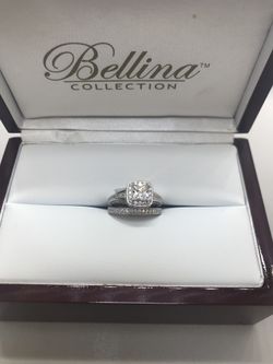 Wedding ring set, real silver sterling with CZ stone