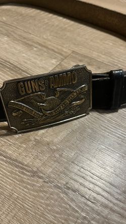 “guns & Ammo” Vintage 1970’s Belt Buckle W Leather