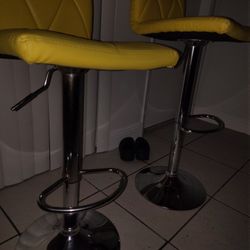 Modern Yellow Adjustable Swivel Bar Stool - Chrome Base