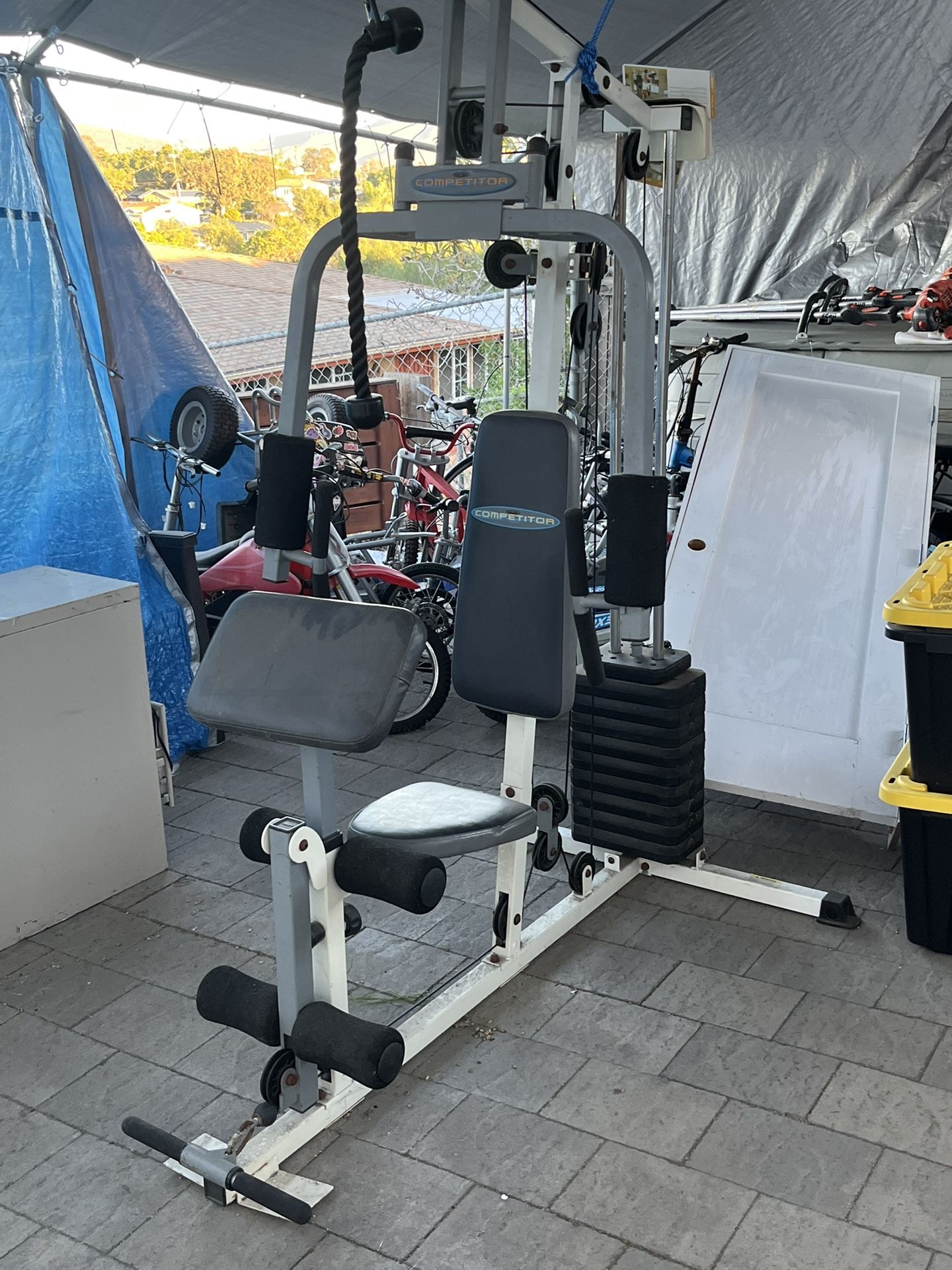 Weight Machine, Bench, Bar And Weights