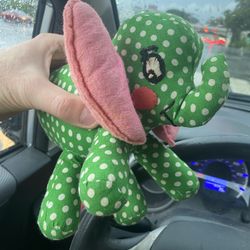 Vintage Handmade Green with White Polka dot Elephant Plush Stuffed Animal Pink Ears.  One of a kind. Yarn sewn eyes.  Pick up available in Arlington V