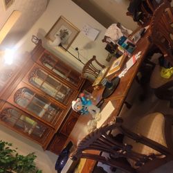  Beautiful China Cabinet And 8ft Table With Leaf And 6 Chairs 
