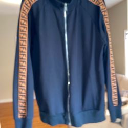 Fendi Track Suit Jacket Zip Up, Black And Brown Size Medium 