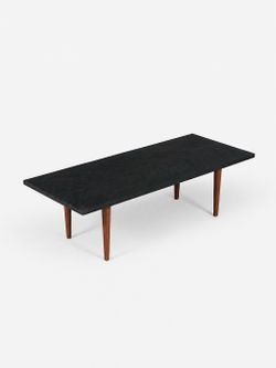Mid-Century Modern Black Slate Stone Top Coffee Table, c.1960's - Delivery Available
