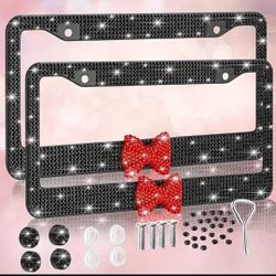 Red Bow/ Black 2pc Bling License Plate Holder 