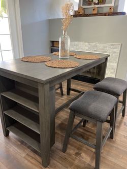 Gray Counter Height Dining Table with Stools