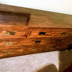 Bedroom Dresser Mid Century Modern Large Dresser Long Walnut Mahogany Oak Wood HENREDON Fine Furniture Scene One Campaign Style