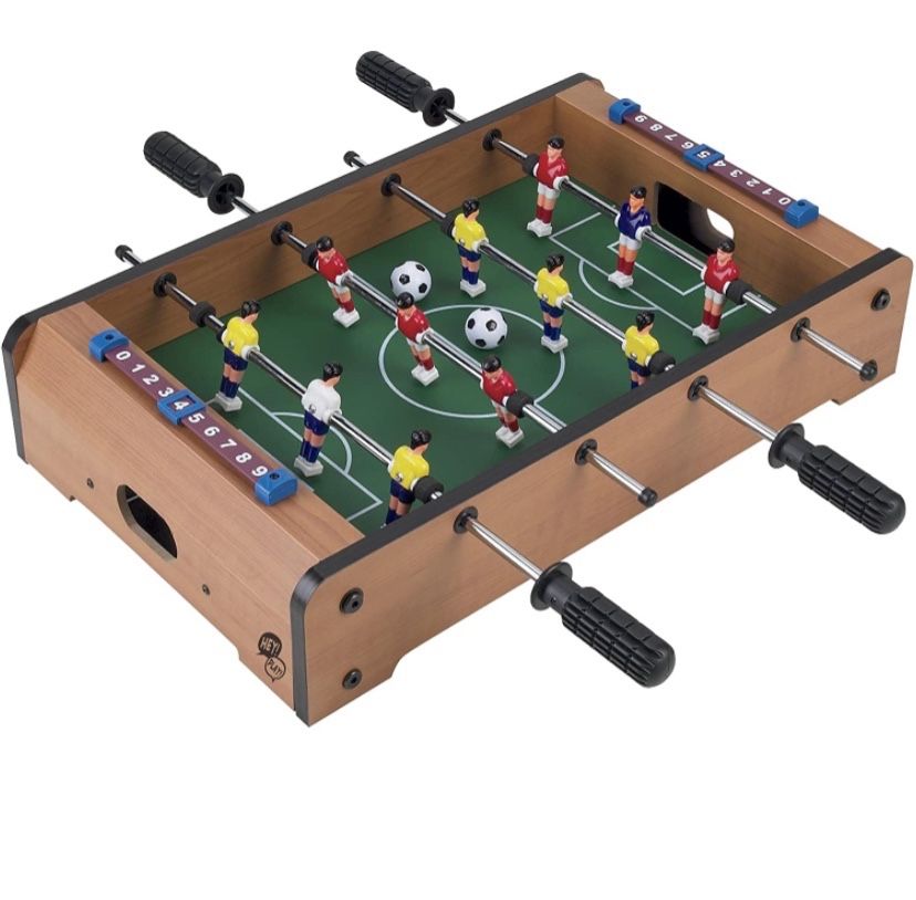 Tabletop Foosball Table- Portable Mini Table Football / Soccer Game Set with Two Balls and Score Keeper for Adults and Kids by Hey! Play!