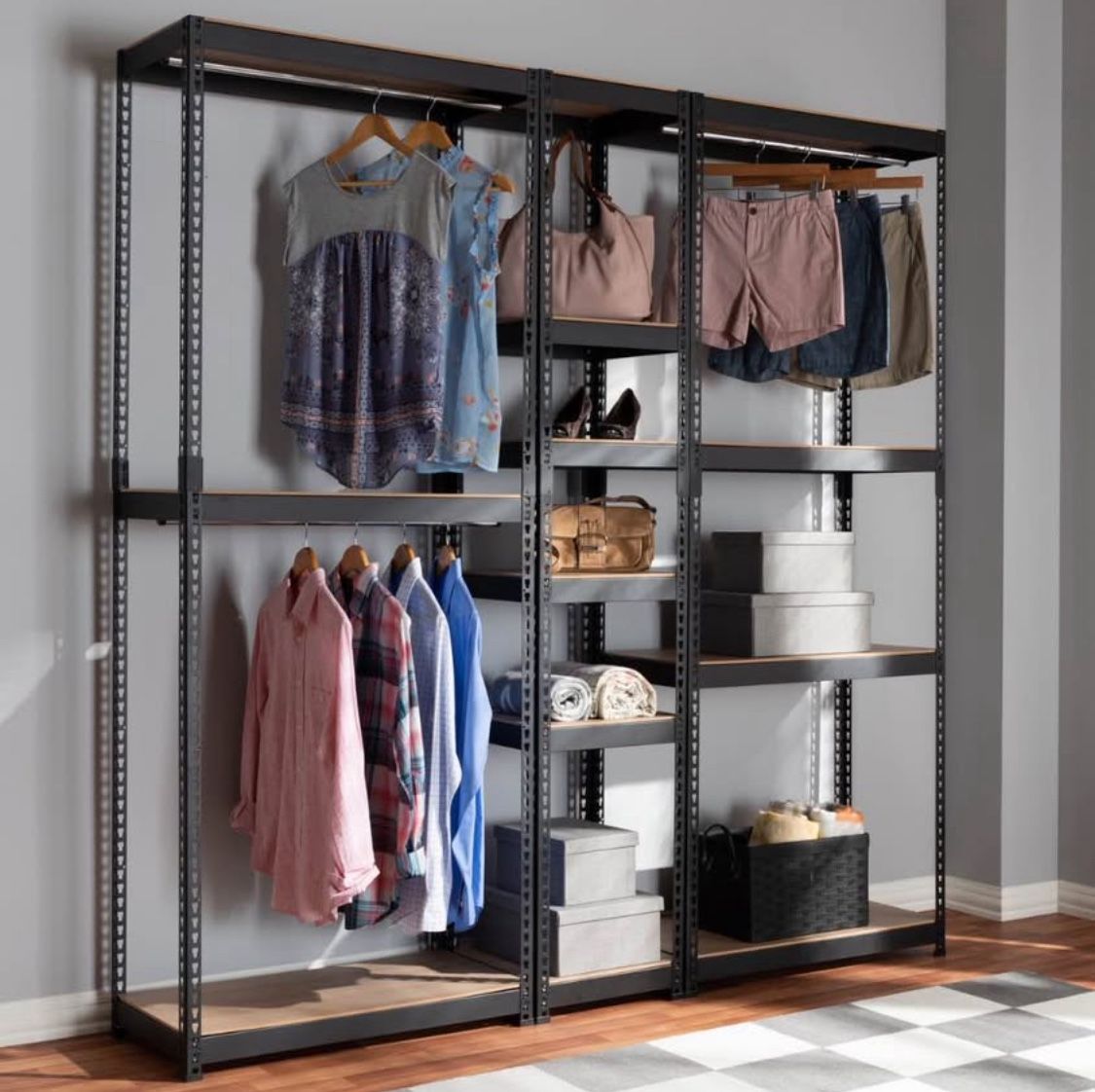 New Black Storage Rack with 5-Metal Shelves Closet Storage Organizer