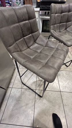 Gray Upholstered Bar Stools with Metal Legs