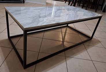 Censi 47-Inch White Marble Coffee Table Ottoman Center Table for Living Room, Rectangle Modern Industrial Style,Wood and Metal (Marble)