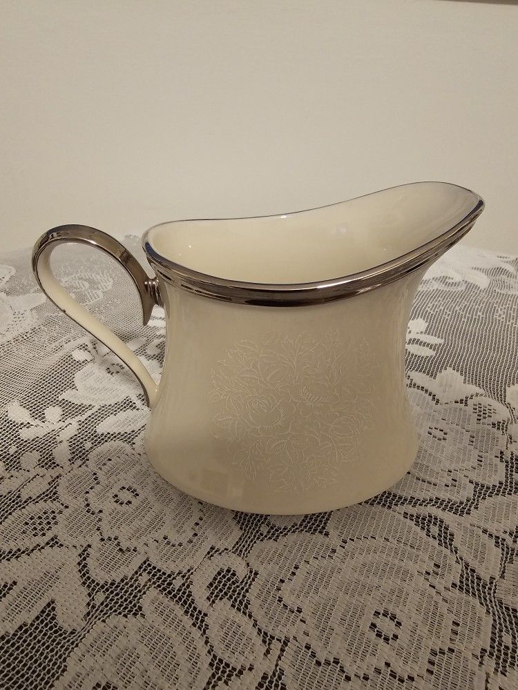 $45.00 - LENOX - "MOONSPUN" CREAMER - Porcelain, Platinum & Floral Design - Fine China/Mint Condition!