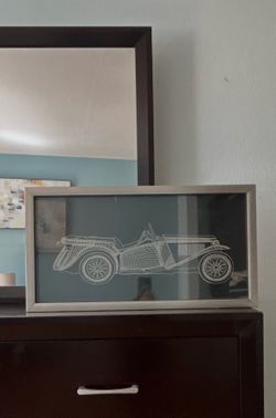 Vintage Car Artwork / Automobile Wall Art / Silver Metal Framed Art